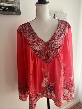 Unlisted Coral Floral V-Neck Tunic